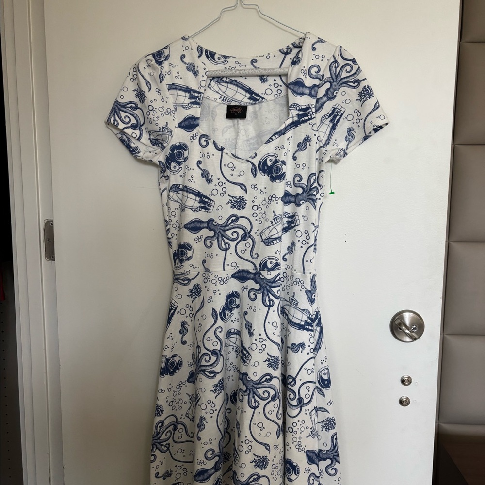 Nautical Blue and White Midi Dress